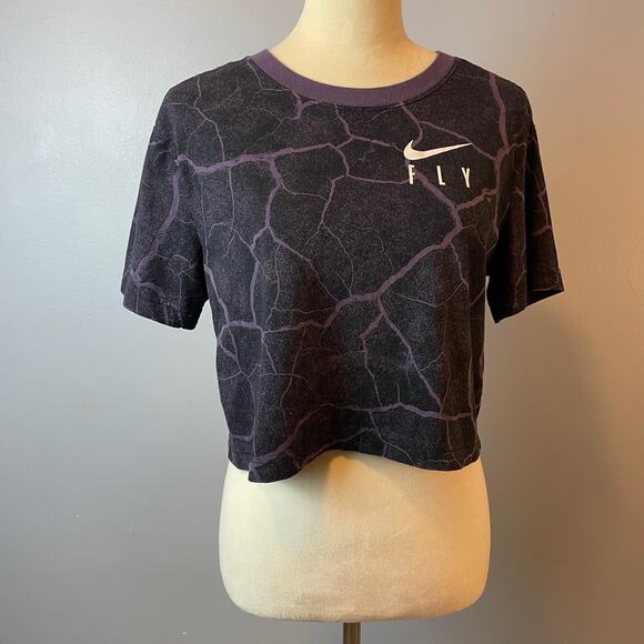 Nike Fly Crop Basketball Swoosh Black Purple Cropped Tee Small Petite - Picture 1 of 6